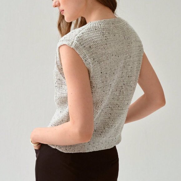 Light Grey Women's Casual Blend Gray Button Trimmed Sweater Vest - Picture 2 of 8